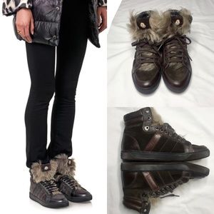 MONCLER Bordeaux Suede Fur Trainers Box Dust Bag